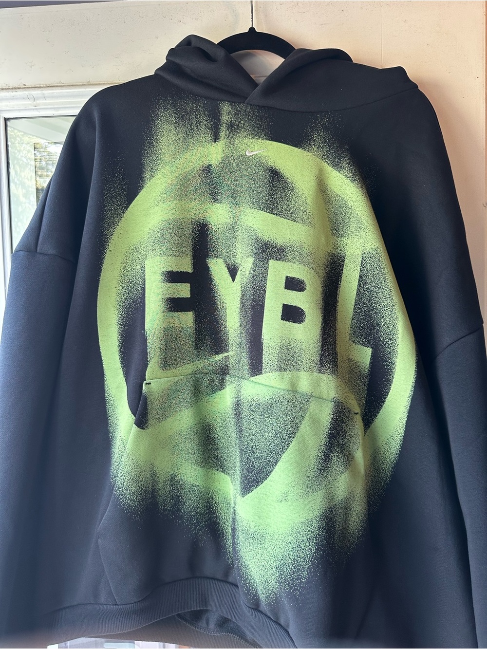 Nike Black Crewneck Hoodie with Neon Green EYBL Graphic